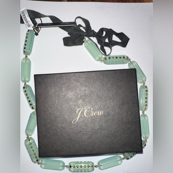 J.Crew Double Sided Lucite Pave Necklace Green Jade Color Statement OriginalBox - Picture 6 of 11